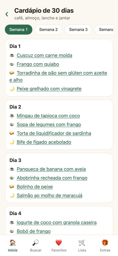 Cardápio de 30 dias