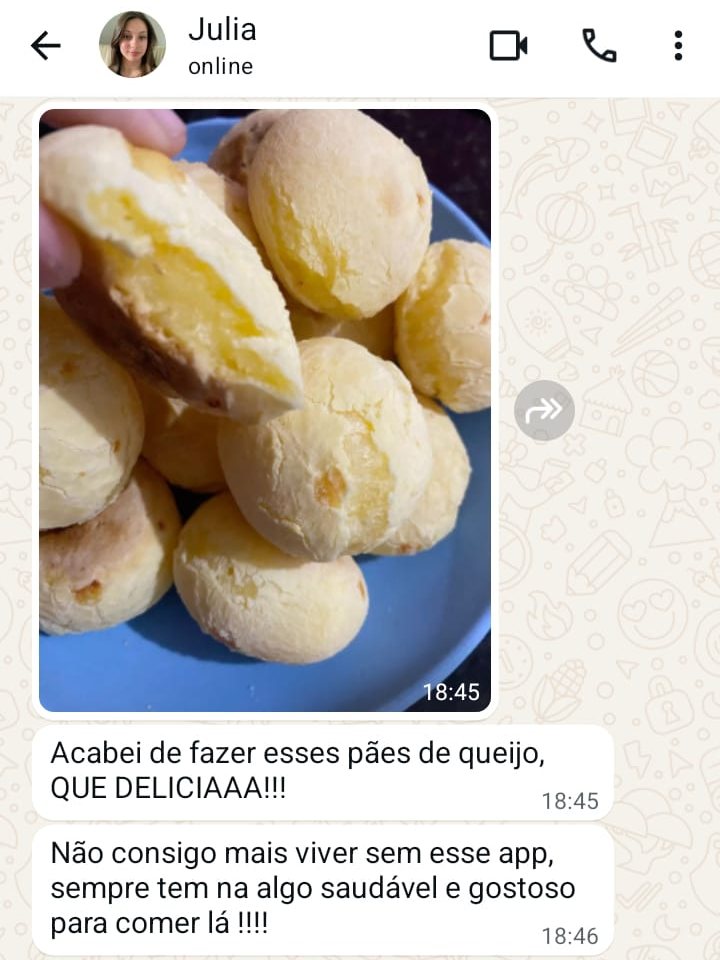 Mensagem da Julia com foto dos pães de queijo que fez